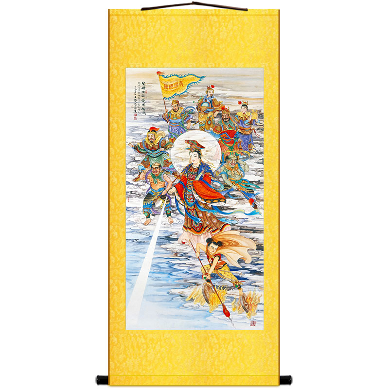 妈祖画像 湄洲天上圣母出巡护国佑民图神像画 绢布卷轴挂画装饰画
