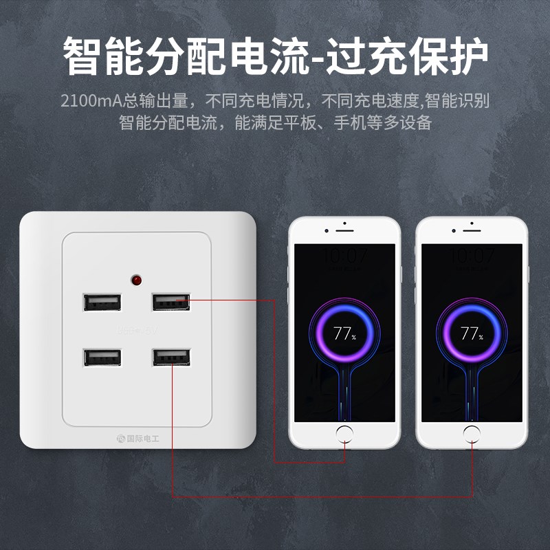 86型明装二三四孔USB手机充电2个4位220V转5伏工地36Vusb插座面板