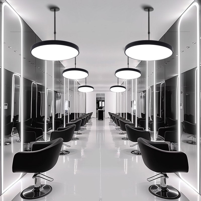 超亮美发理发店铺商用美妆店婚纱店高亮智能调光圆形顶灯伸缩吊灯