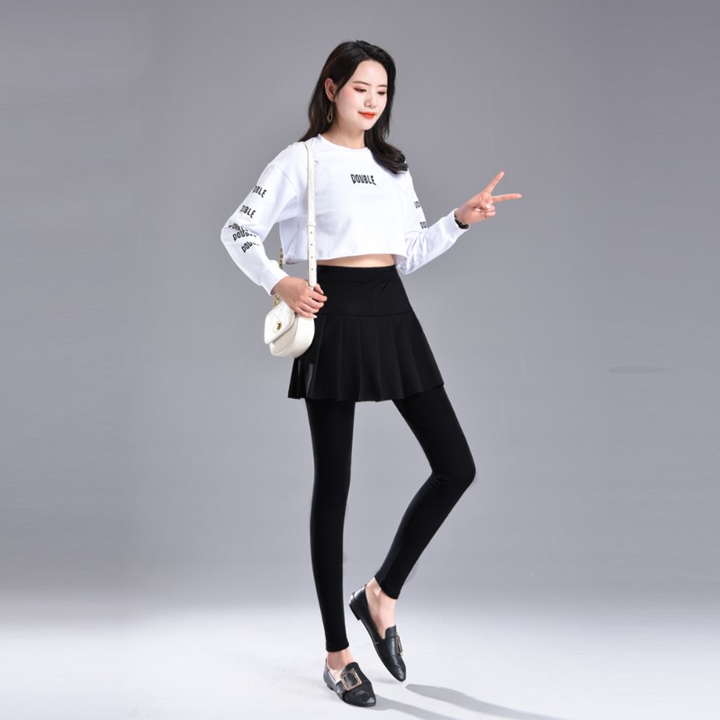 冬季春秋棉假两件打底裤裙女舞蹈薄款修身裙裤带裙大码高腰连裤裙