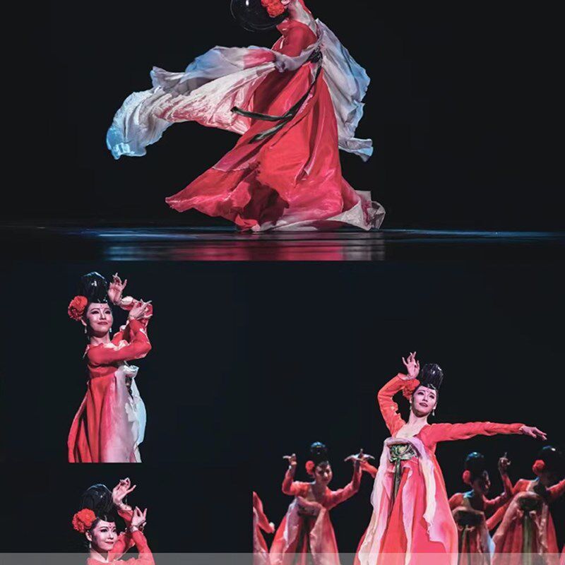 桃李杯簪花一卷新款汉服宋制诃子裙红色大袖衫古装扇子舞蹈汉唐风