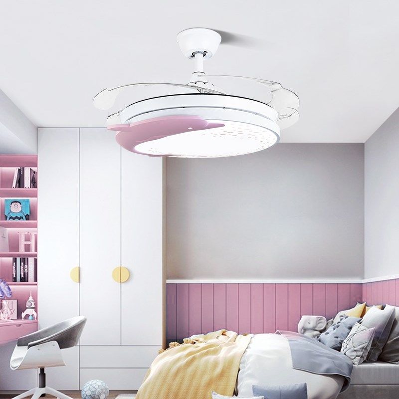 奥宏儿童吊扇灯男女孩电风扇灯海豚儿童灯隐形扇卡通卧室风扇吊灯