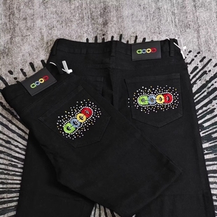 潮牌泼墨直筒宽松学生百搭长裤 男秋季 子潮 GOOD字母刺绣牛仔裤 韩版