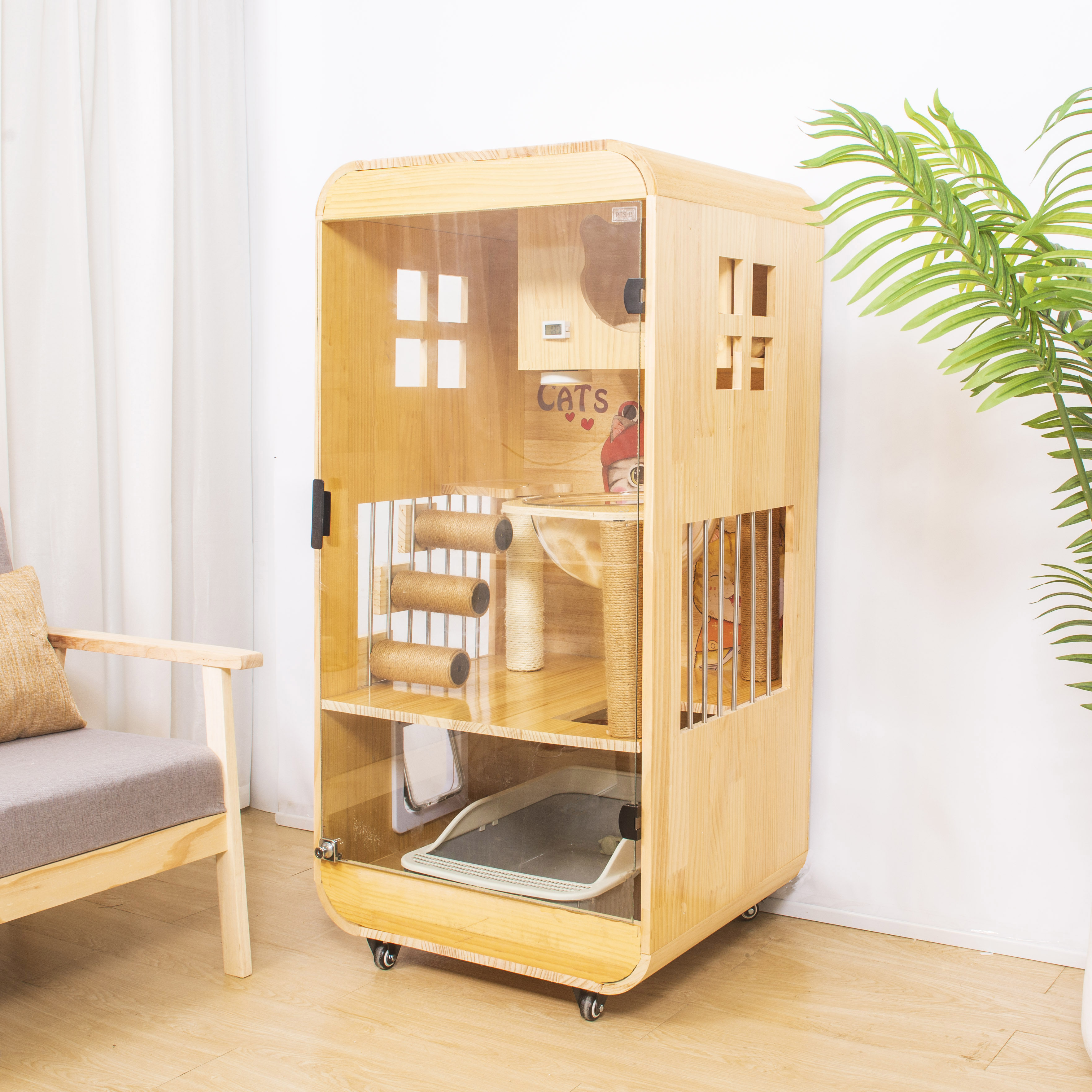 猫别墅实木猫房子豪华猫柜子太空舱猫笼猫窝猫舍不占地弧形宠物屋,宠物/宠物食品及用品,猫笼子/猫别墅,淘宝优惠券,粉丝福利购,淘宝优惠卷