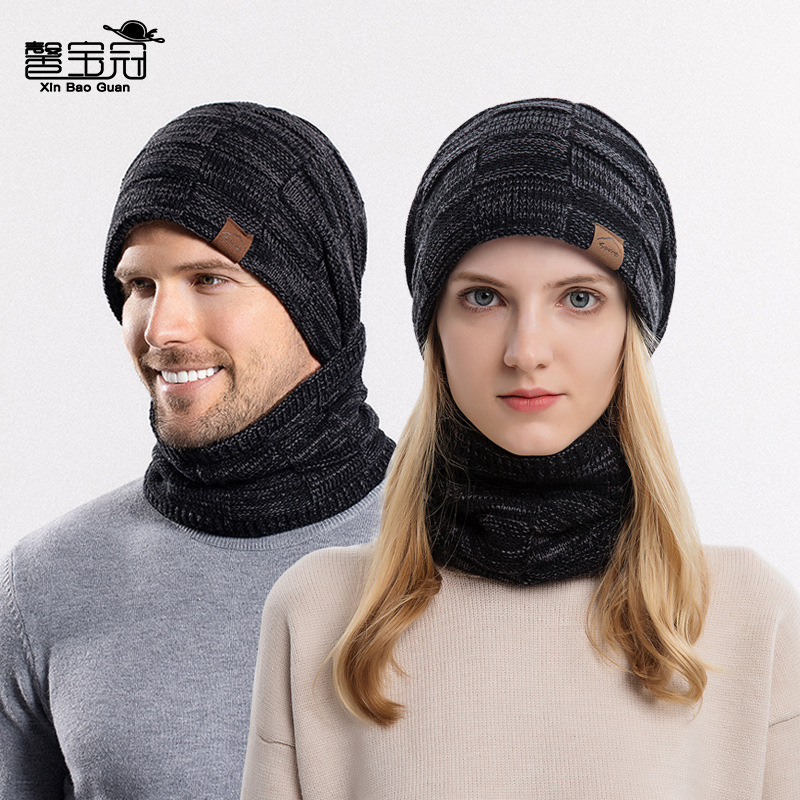 9140情侣针织毛线帽子围巾两件套冬季保暖围脖毛线帽套装