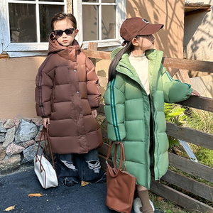 冬季儿童加厚白鸭绒双杠中长羽绒服男女童时尚洋气保暖连帽外套