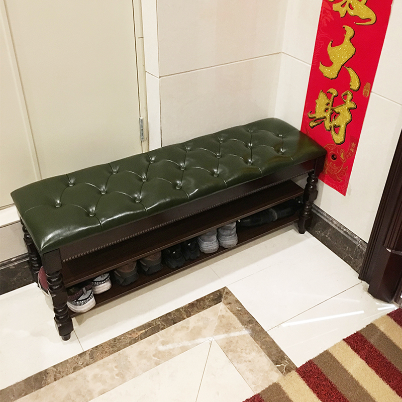 美式实木换鞋凳玄关储物鞋架家用门口可坐穿鞋凳入户收纳沙发凳