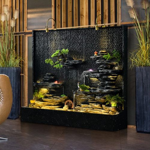 欧式水幕墙流水喷泉屏风客厅假山家居办公室内外阳台鱼池加湿摆件