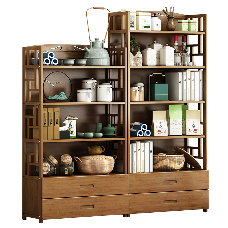 客厅茶室置物架子房间小收纳多层实木落地床头沙发后书柜楠竹书架