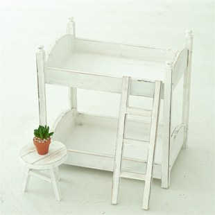 可拆卸新生儿满月欧式田园做旧双胞胎高低床上下铺摄影道具床摆件