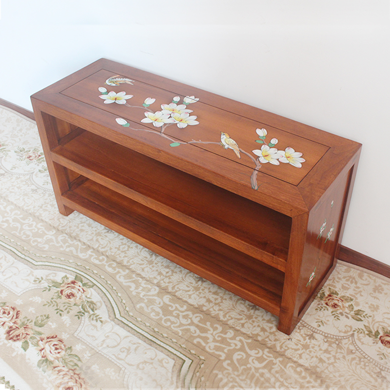新中式鞋凳带抽屉彩绘实木床尾收纳储物凳 进门口可坐家用换鞋凳