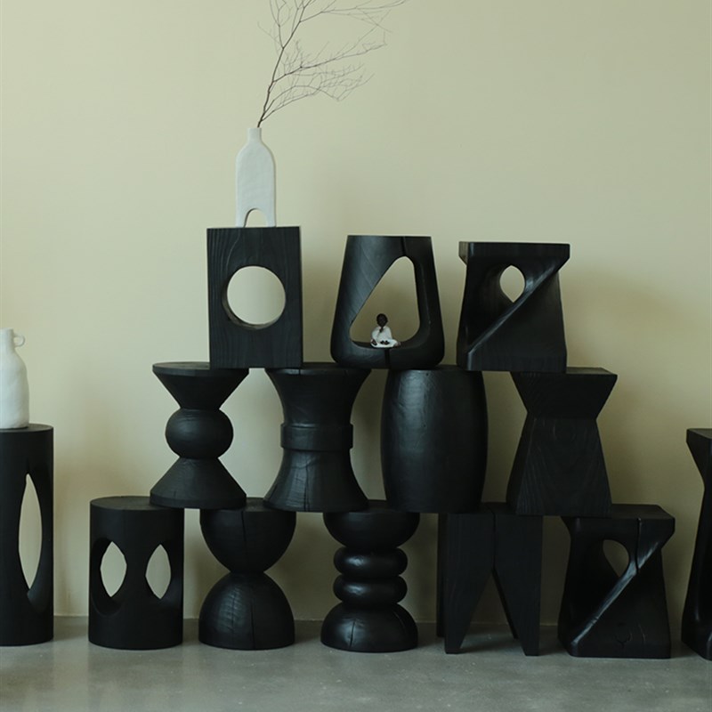 碳化黑色木墩实木边几凳子原木角几墩子坐凳木头树桩摆件木桩圆凳