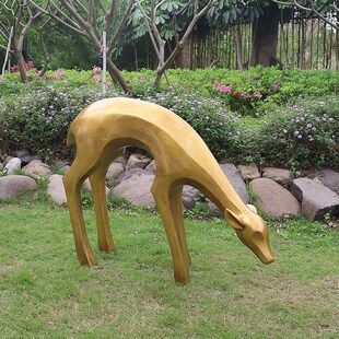 玻璃钢金色梅花鹿雕塑售楼部户外草坪园林景观小品装 饰摆件