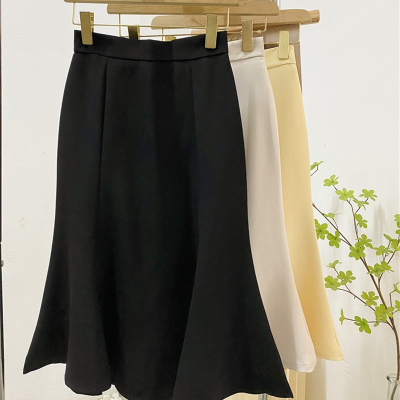 黑色鱼尾裙中长款半身裙女2024春新款气质高腰包臀裙显瘦开叉裙子