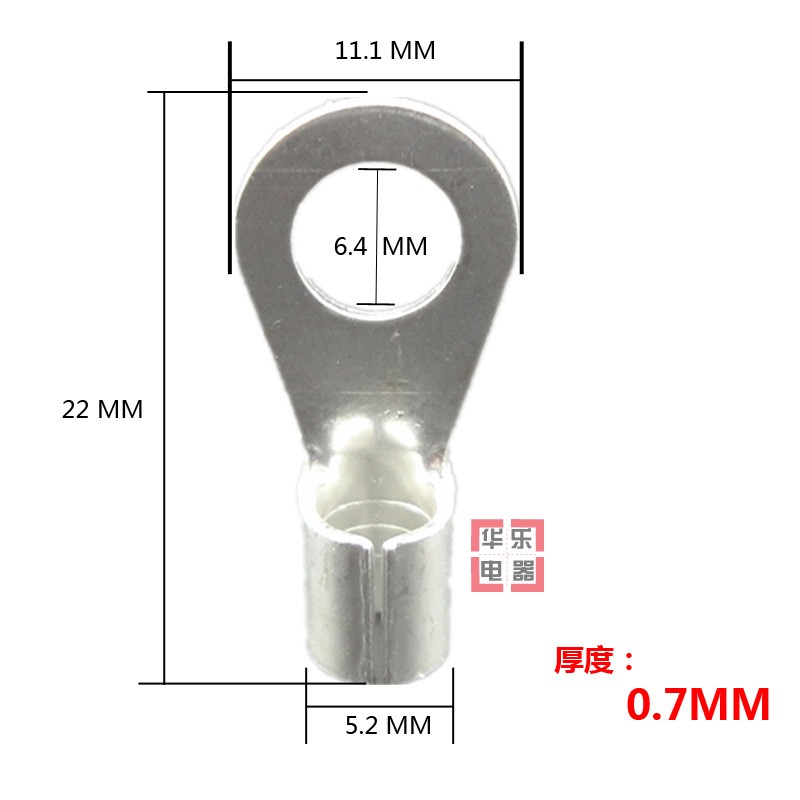 冷压端子 OT4-6 O型圆形裸端头铜线鼻子镀银接线耳 1000只黄铜