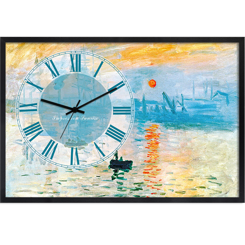 起贝莫奈日出印象挂画电表箱装饰画带钟表配电箱遮挡箱挂钟墙壁画
