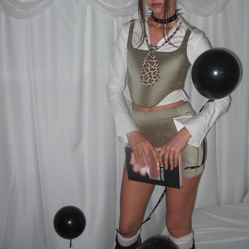 NOLA*Vintage Uniform绿野仙踪 豹纹水洗做旧卫衣衬衫学院风套装