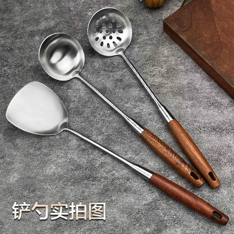 316不锈钢小锅铲迷你煎铲厨房家用宿舍户外短炒菜铁铲子汤勺木柄