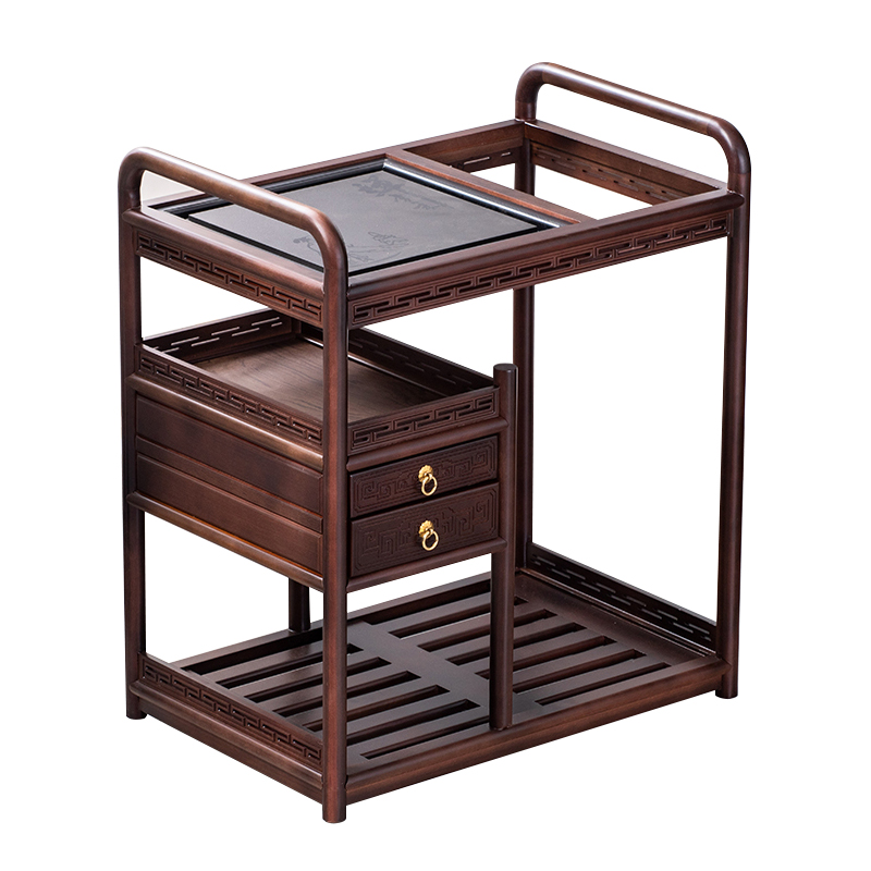 茶车花梨木茶桌可移动功夫茶台茶几茶具简易乌金石茶盘带轮泡茶桌