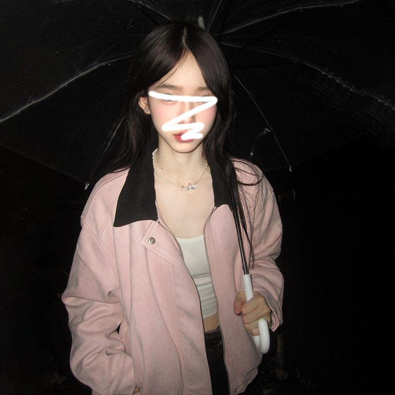 网红 粉色棒球服外套女春秋2024新款独特好看小个子休闲短款上衣
