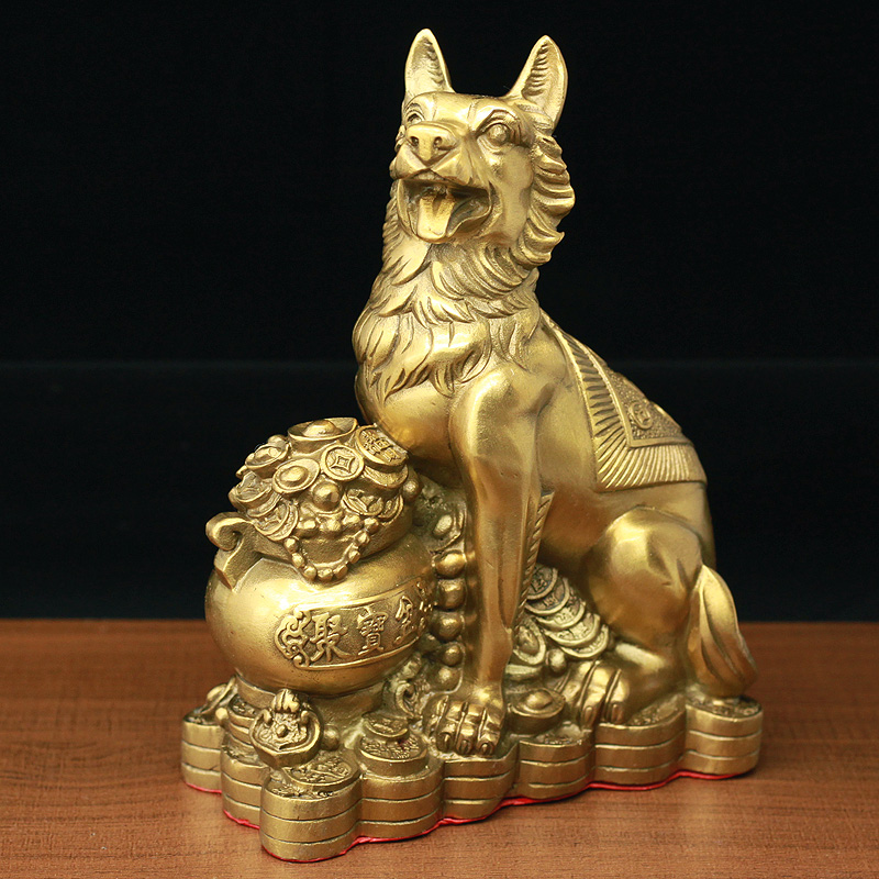 纯铜聚宝盆十二12生肖狗家居客厅玄关装饰品摆件大狼犬招财旺财狗