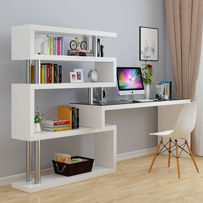 旋转电脑桌转角家用办公桌子写字台书柜简约简易书桌书架组合