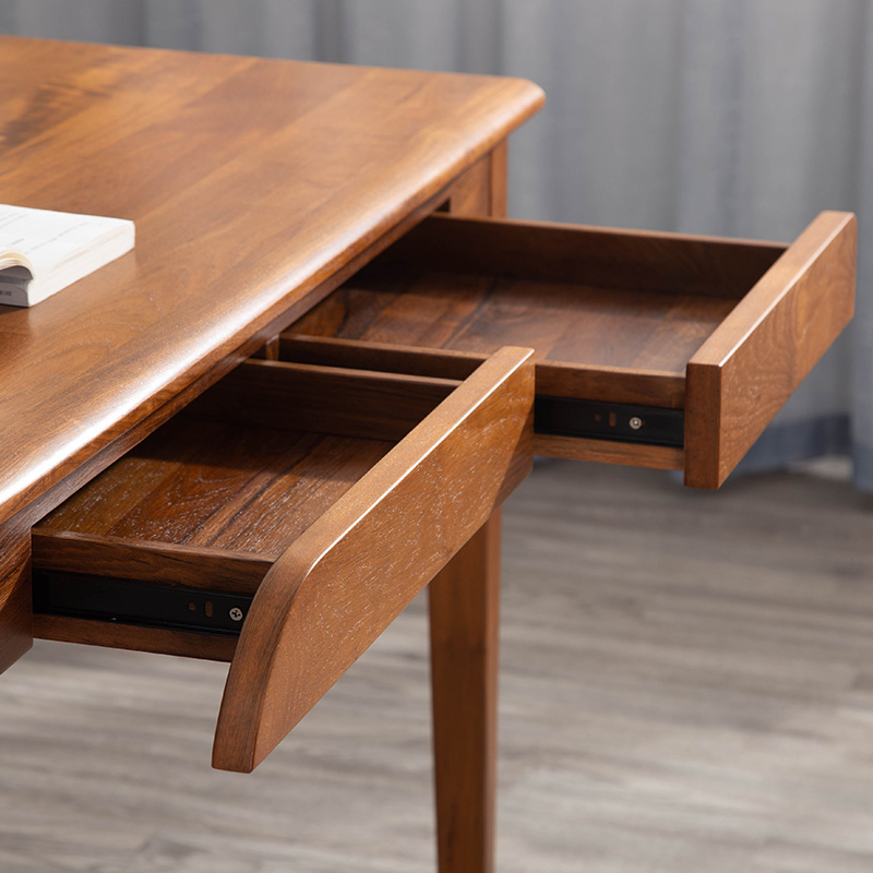 缅甸柚木家具全实木书桌电脑桌写字桌北欧简约极简学习意式办公桌