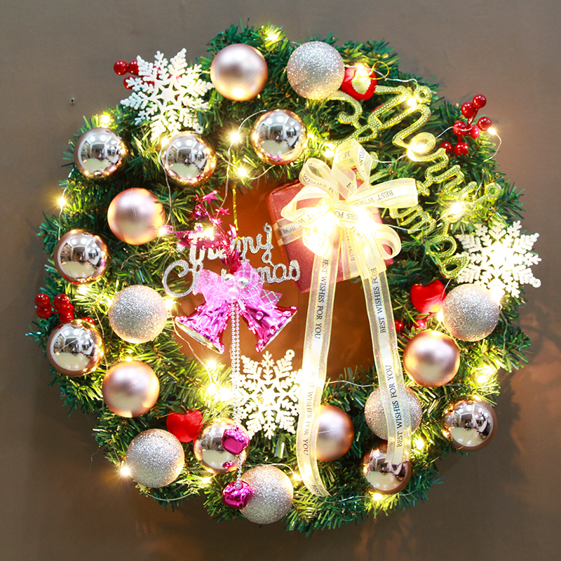 圣诞节装饰手工圣诞花环门挂美式发光挂饰圣诞树藤条商场橱窗布置