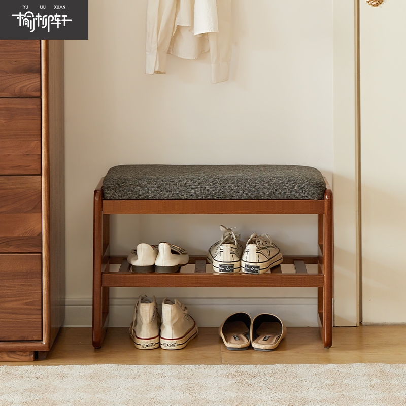 实木换鞋凳简约家用进门口软包坐垫可坐式穿鞋凳入户鞋柜坐凳一体