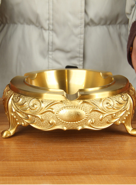 铜烟缸摆件 三足铜烟灰缸摆件 双龙戏珠铜烟缸摆件