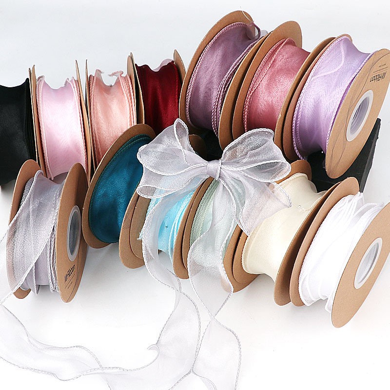 鲜花包装材料鱼尾纱丝带波浪拷边纱带手捧花花束缎带雪纱雪纺花艺