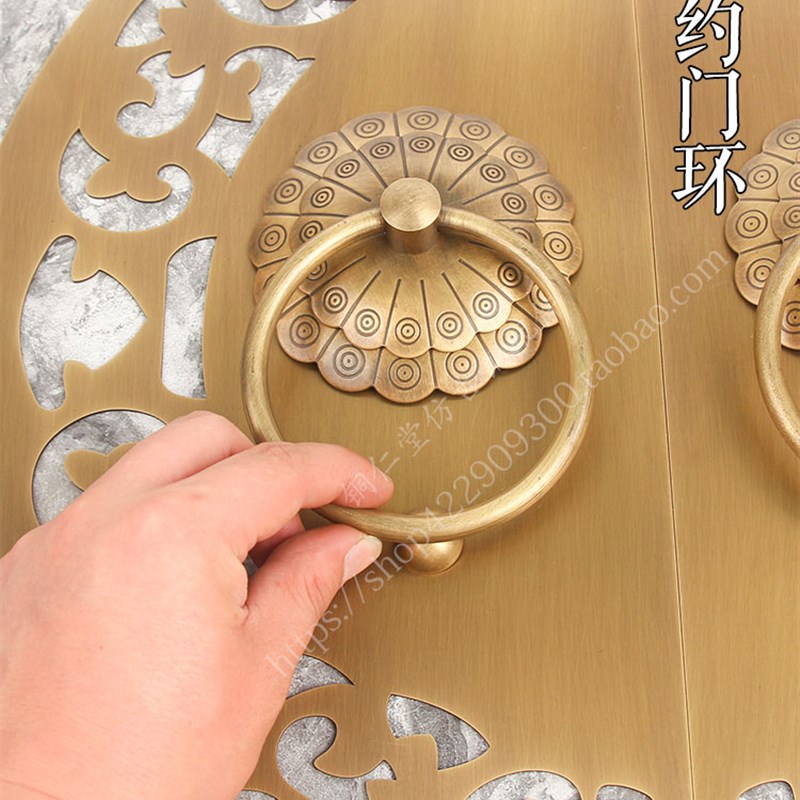 新中式纯铜大门把手花园庭院木门拉环简约门环中式古典门锁铜拉手