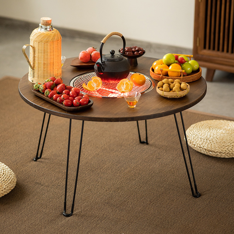 网红炭火围炉煮茶桌家用折叠新中式全套庭院烤火炉实木阳台小桌子