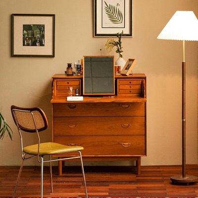 萨得船长柚木方秘书柜卧室实木斗柜书桌化妆台一体简约梳妆台复古