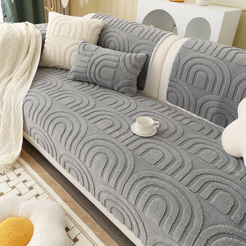 奶油风短毛绒沙发垫子秋冬季加厚防滑坐垫2023新款套罩盖布巾定制