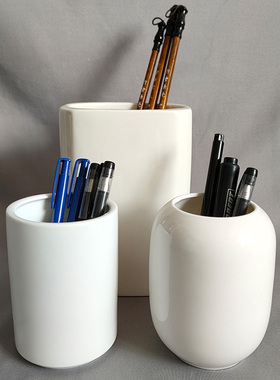 刻字定制logo陶瓷摆件白色毛笔笔筒花瓶摆设办公室桌面瓷筒装饰品