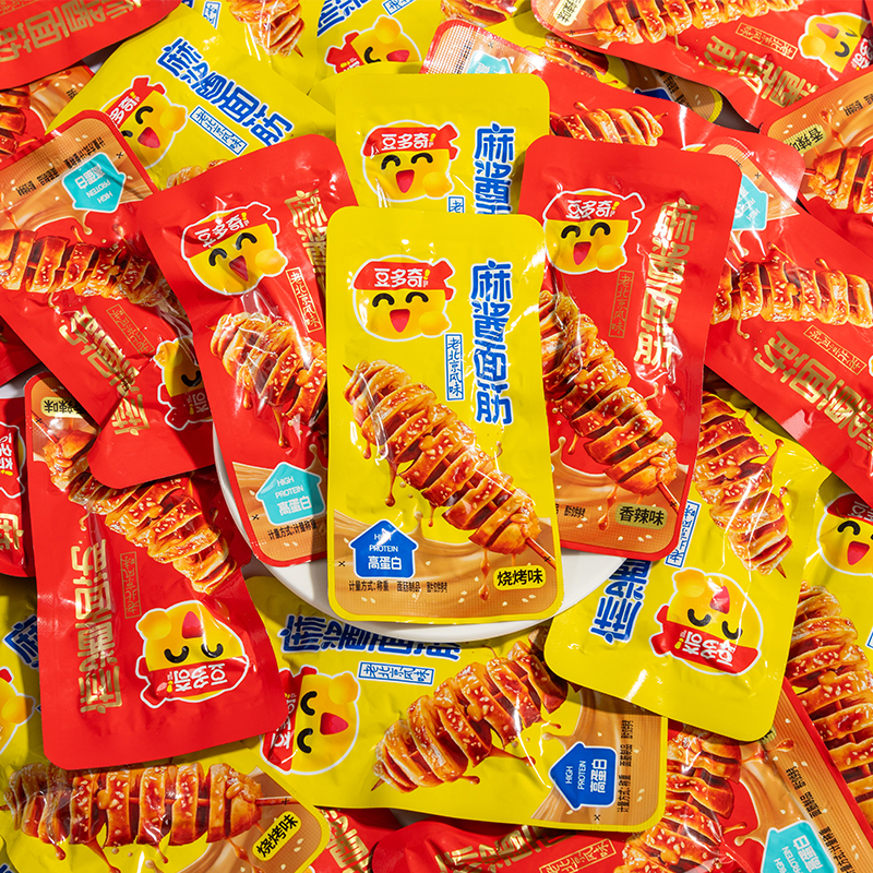 豆多奇麻酱面筋卷香辣烧烤开袋即食休闲小零食老北京风味小吃辣条