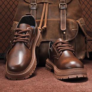 马丁靴男款秋季英伦风覆古增高男士皮鞋休闲运动户外低帮工装鞋子