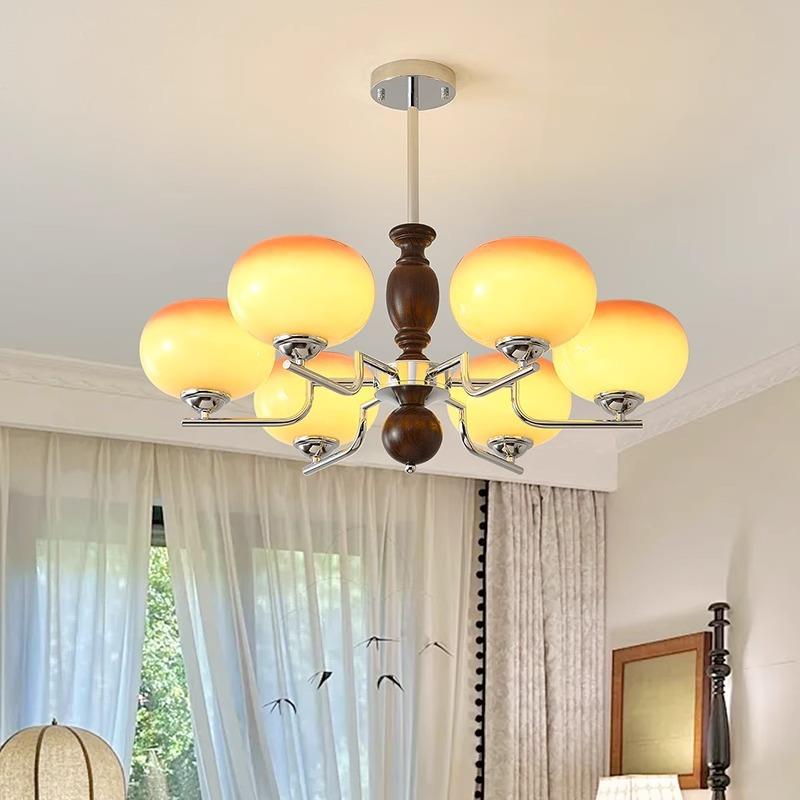美式中古客厅柿子吊灯奶油焦糖色实木餐厅法式复古书房卧室护眼灯