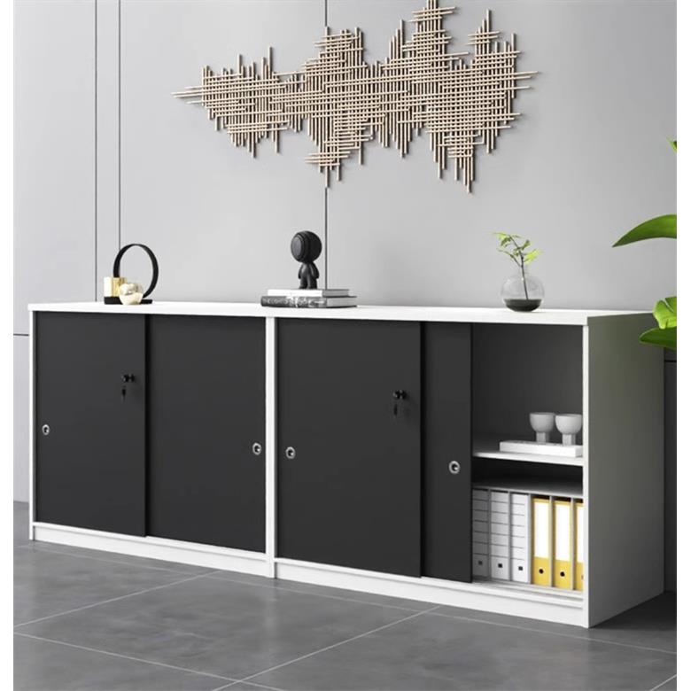 办公室文件柜矮柜资料储物柜移门带锁木质落地收纳隔断柜推拉门柜