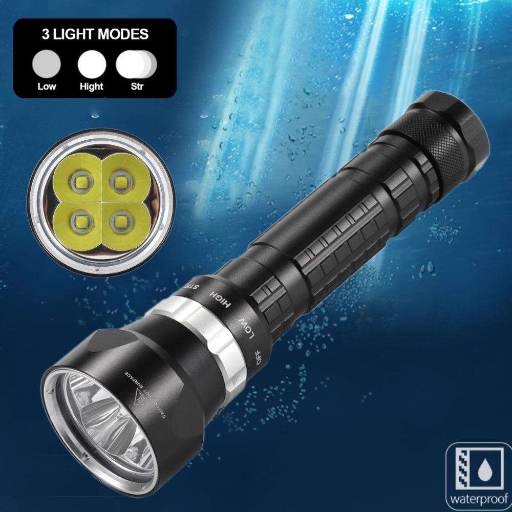 D40大功率潜水手电筒四颗高亮P50灯珠磁控旋转开关专业潜水手电筒