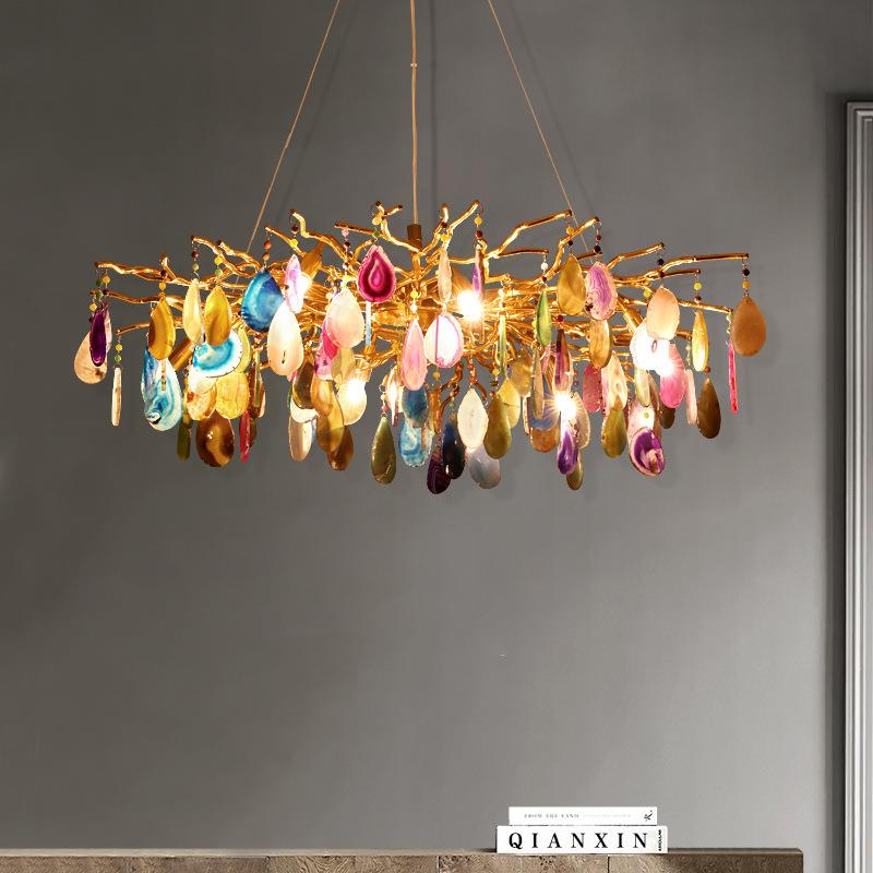 后现代轻奢吊灯客厅创意个性餐厅卧室时尚浪漫天然彩色玛瑙装饰灯