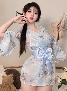 大码150斤和服日式纯欲开衫裙雪纺蝴蝶结袍性感情感趣味qqny