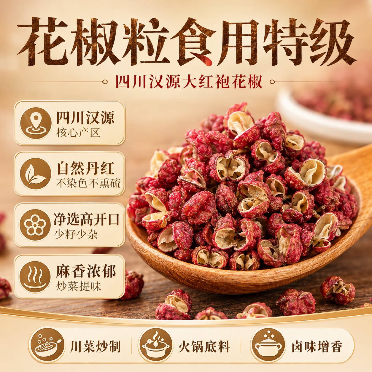 正品四川特选级大红袍花椒汉源花椒粒食用官方旗舰店火锅底料商用图片