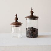 久伴咖啡茶叶糖果收纳罐玻璃密封储物罐厨房客厅餐厅高级中古实木