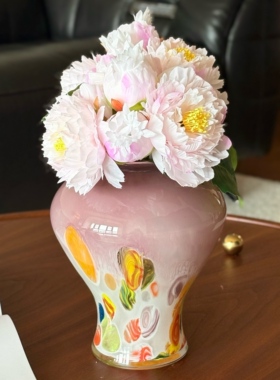 VIVi花瓶法式复古粉琉璃花瓶手工中古桌面摆件情绪稳定高级插花器