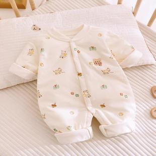 秋冬婴儿连体棉袄夹棉加厚新生儿棉衣40g薄棉服0-12个月宝宝外套