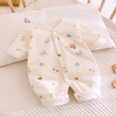 秋冬婴儿连体棉袄夹棉加厚新生儿棉衣40g薄棉服0-12个月宝宝外套