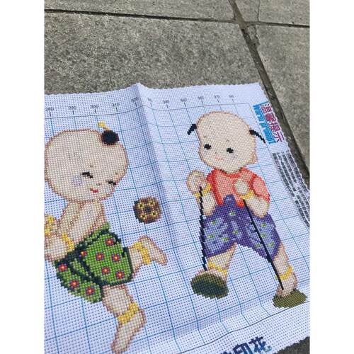 纯手工十字绣成品五子送福小孩儿童卡通卧室系列新款包邮