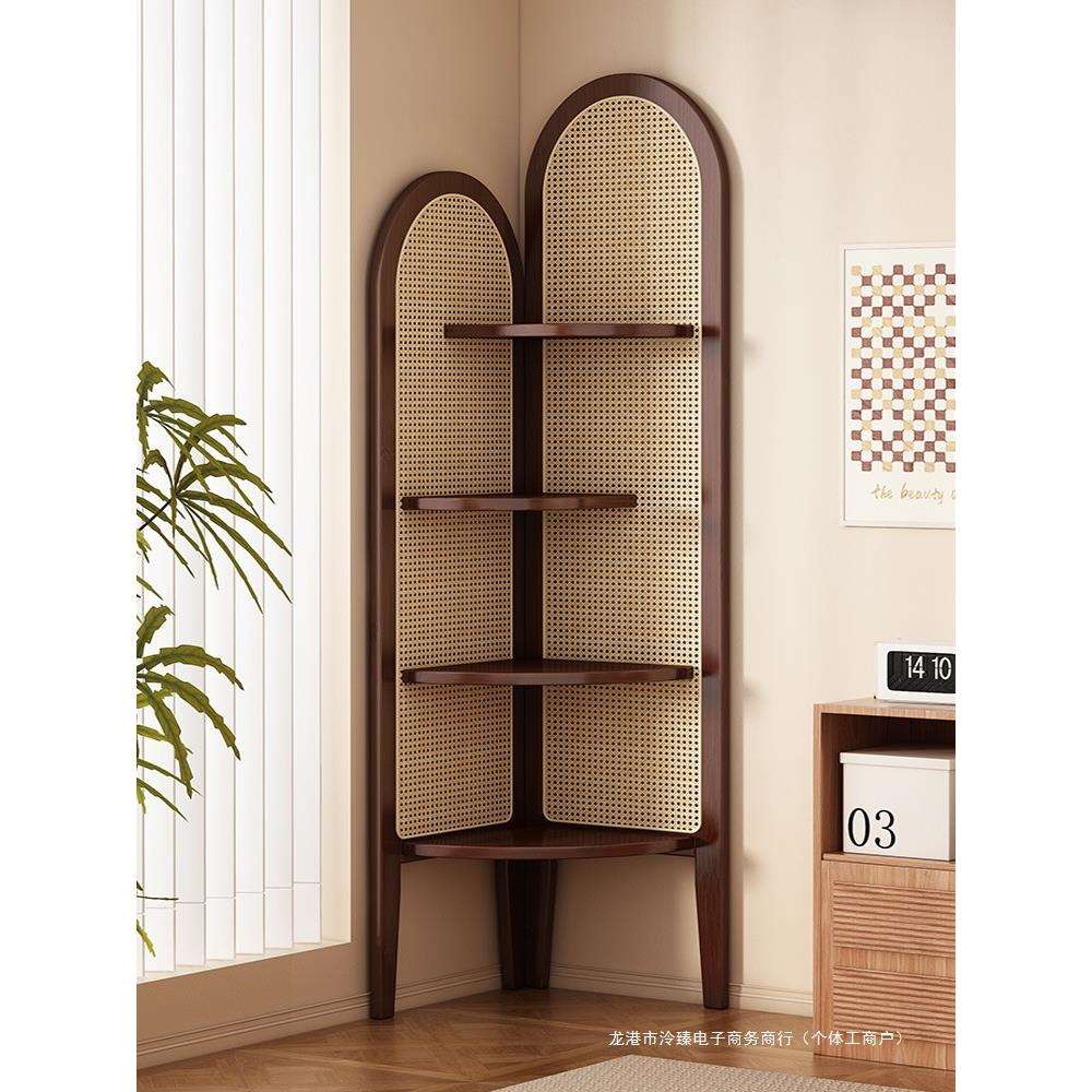 转角置物架实木落地墙边角收纳柜客厅三角柜子餐厅拐角书架储物柜